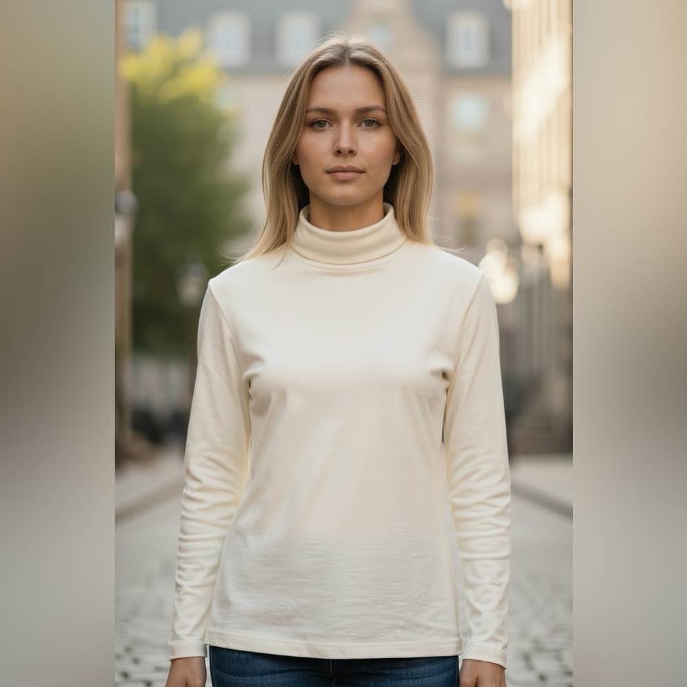 J Crew Womens Feather jersey turtleneck Basic Layer Mock Neck Ivory NWT Size: M